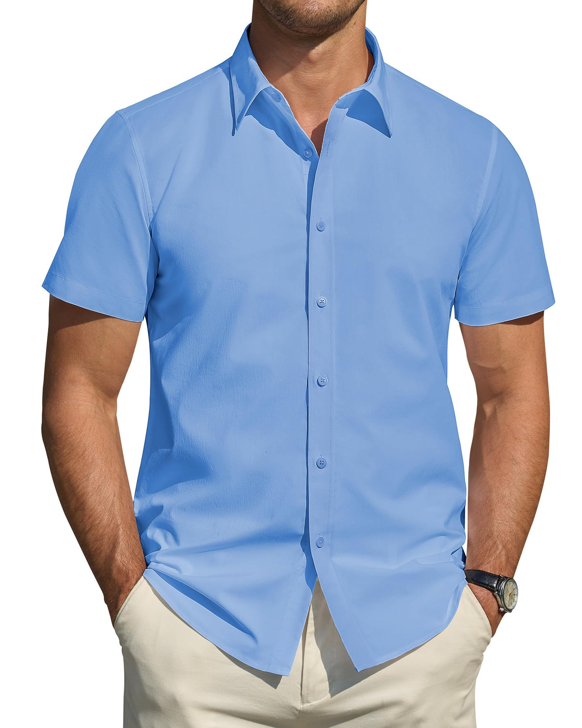 J.VER Men's Short Sleeve Dress Shirts Stretch Stain Shield Casual Button Down Shirts Solid Formal Shirt