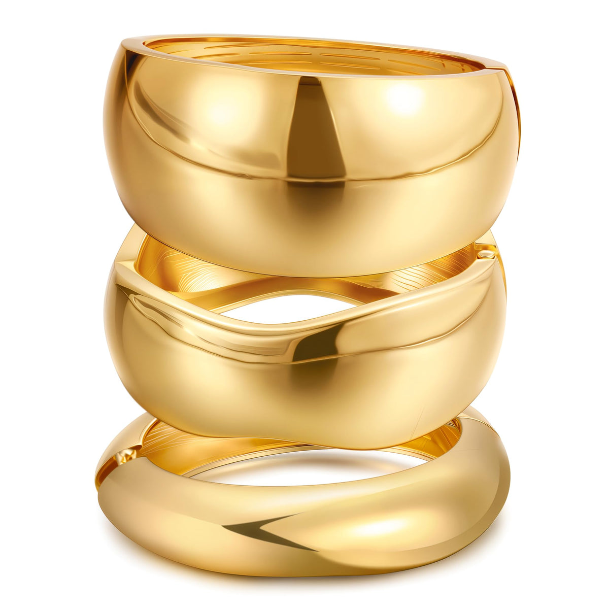 Women's 14K Gold-Plated Stackable Chunky Bangle Bracelet Set