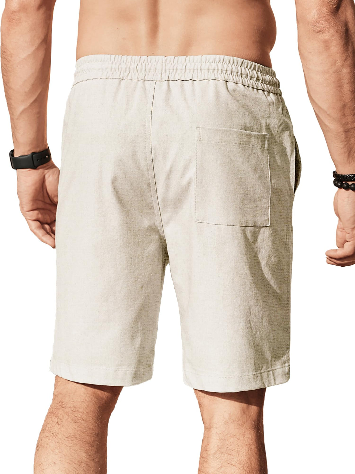 Comdecevis Men's Cotton-Linen Casual Drawstring Shorts