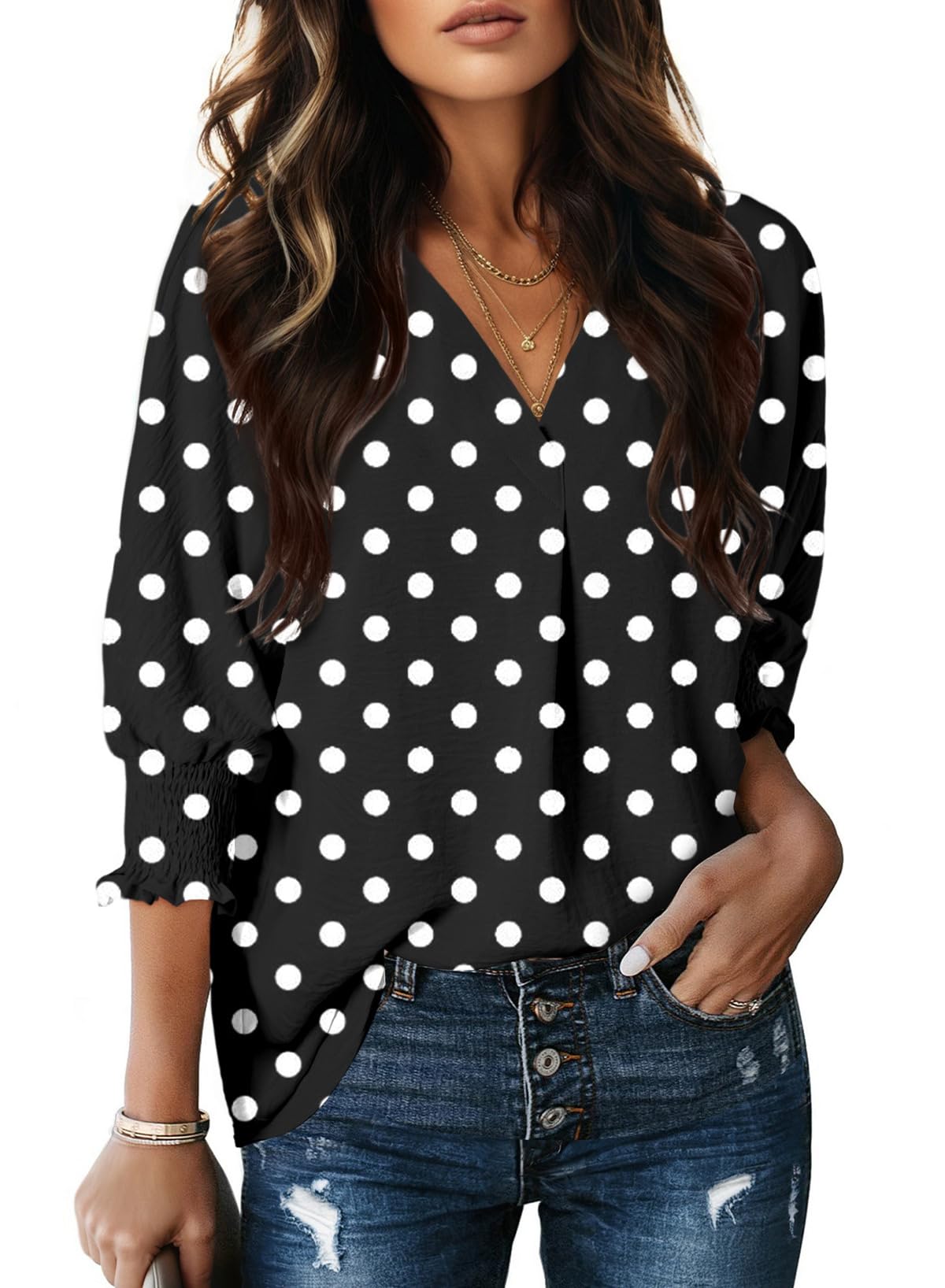 Dokotoo 3/4 Length Sleeve Womens Tops Dressy Blouses Collared Shirts