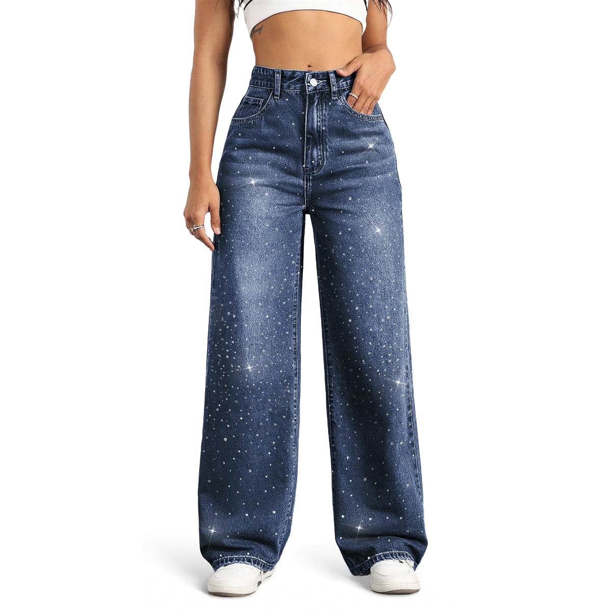 Mars Power Women's High-Waisted Wide-Leg Straight Jeans