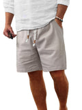 Comdecevis Men's Cotton-Linen Casual Drawstring Shorts