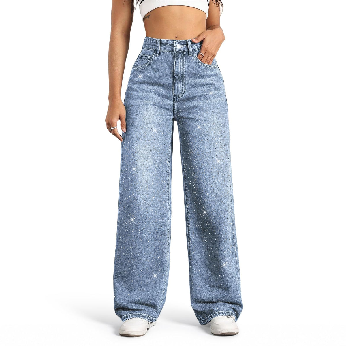 Mars Power Women's High-Waisted Wide-Leg Straight Jeans