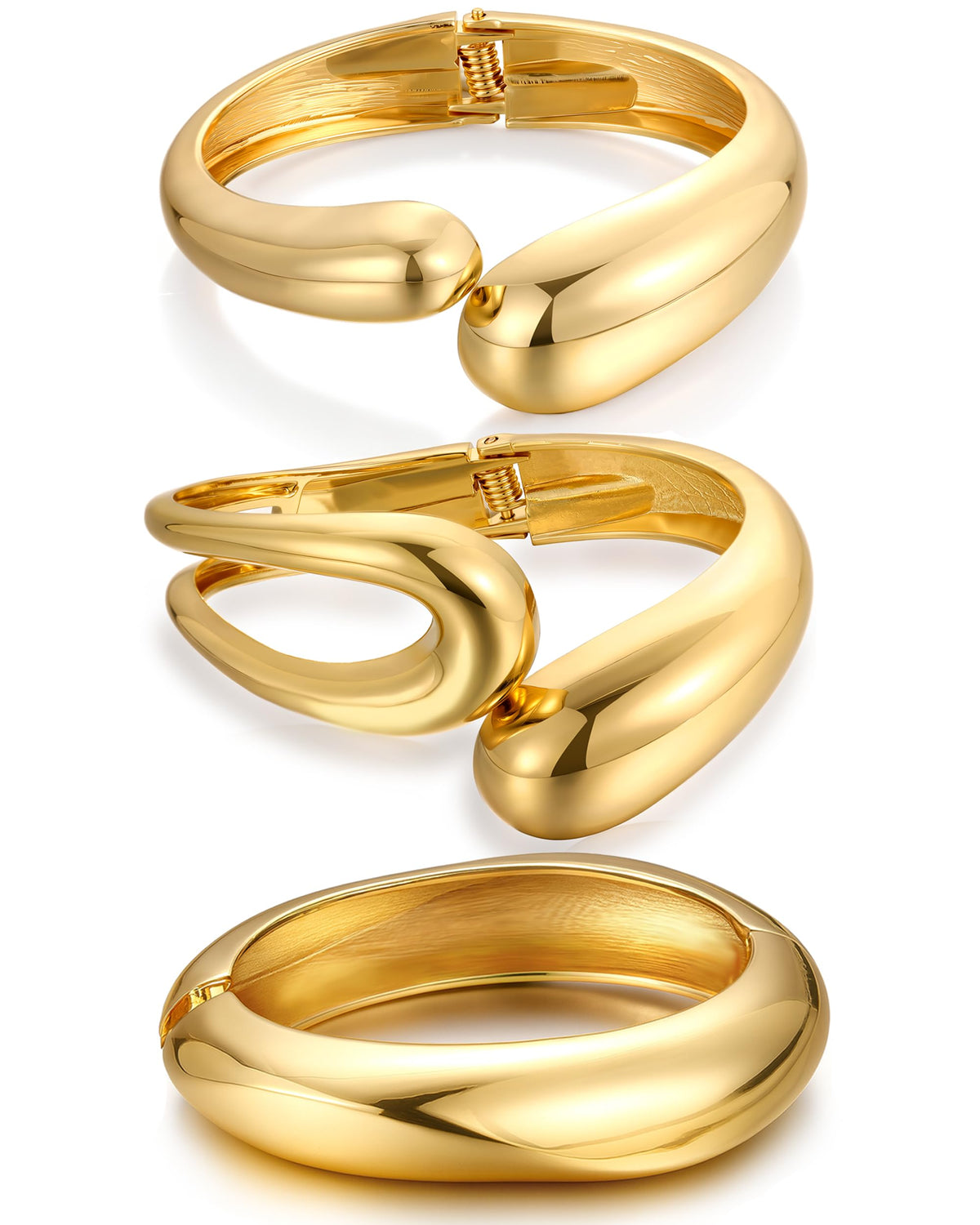 Women's 14K Gold-Plated Stackable Chunky Bangle Bracelet Set