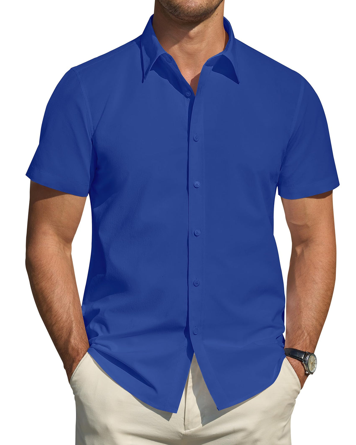 J.VER Men's Short Sleeve Dress Shirts Stretch Stain Shield Casual Button Down Shirts Solid Formal Shirt