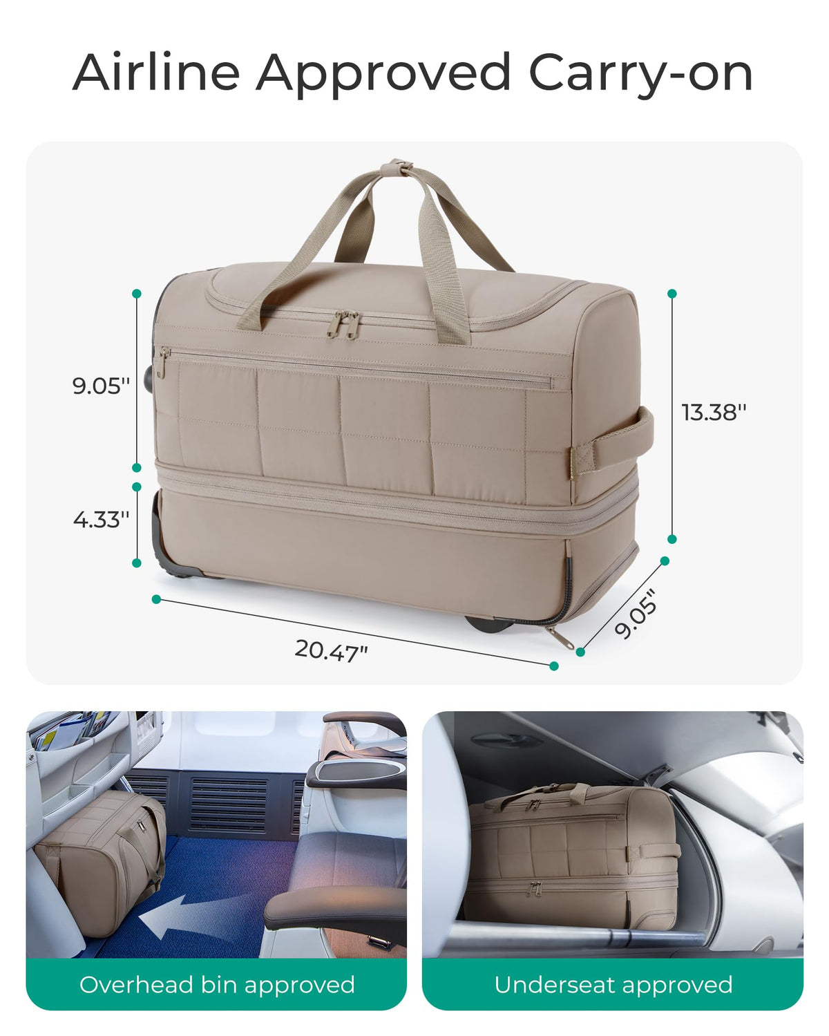 BAGSMART 40L Rolling Duffle Bag with Wheels and Handle, TSA Carry On Bags for Travel with Shoe Compartment