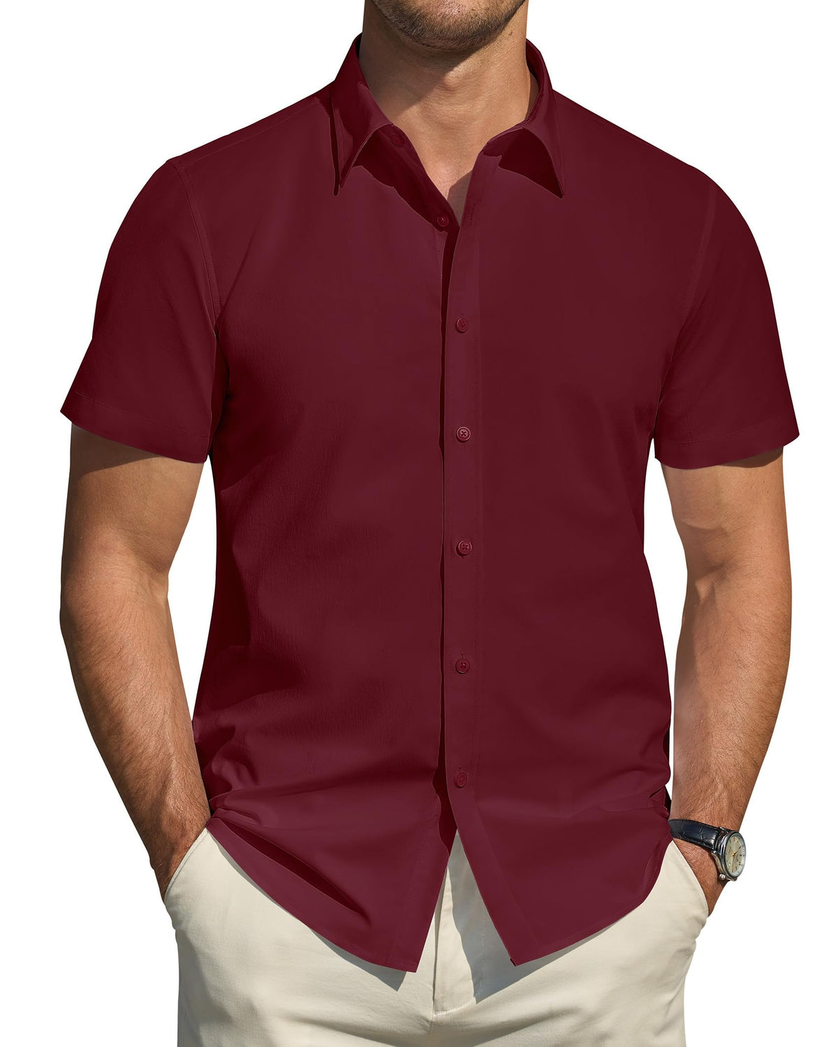 J.VER Men's Short Sleeve Dress Shirts Stretch Stain Shield Casual Button Down Shirts Solid Formal Shirt