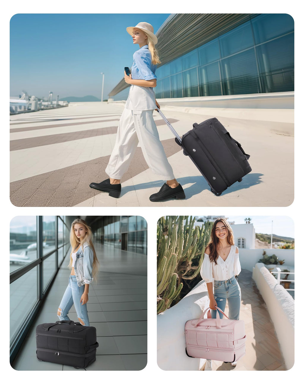 BAGSMART 40L Rolling Duffle Bag with Wheels and Handle, TSA Carry On Bags for Travel with Shoe Compartment