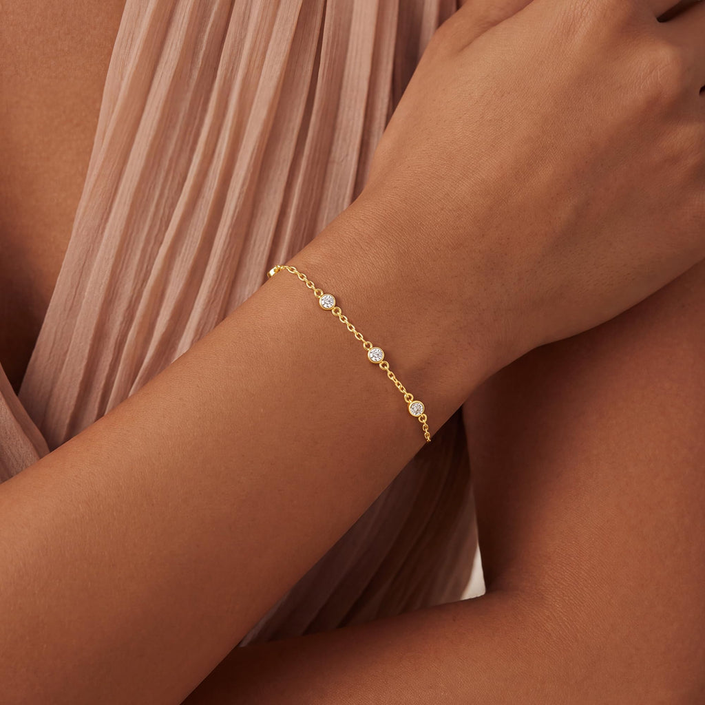uniqtrue Women's 14K Gold-Plated Cubic Zirconia Hand Chain Bracelet