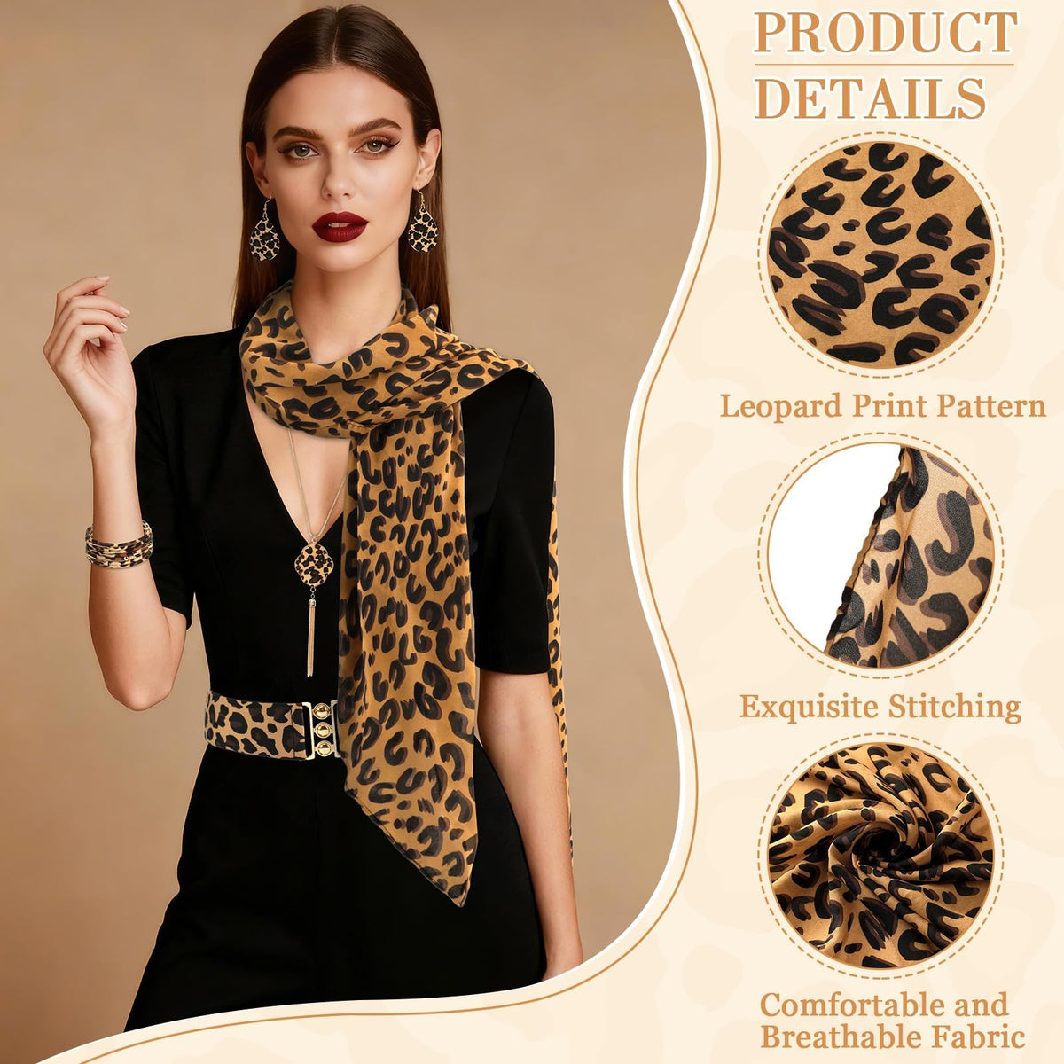 DTOFOOT 6 Pcs Leopard Print Accessories Set, Cheetah Jewelry Gift for Women