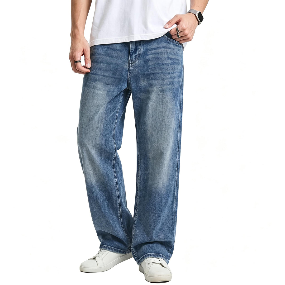 JMIERR Men's Stretch Baggy Wide-Leg Denim Jeans
