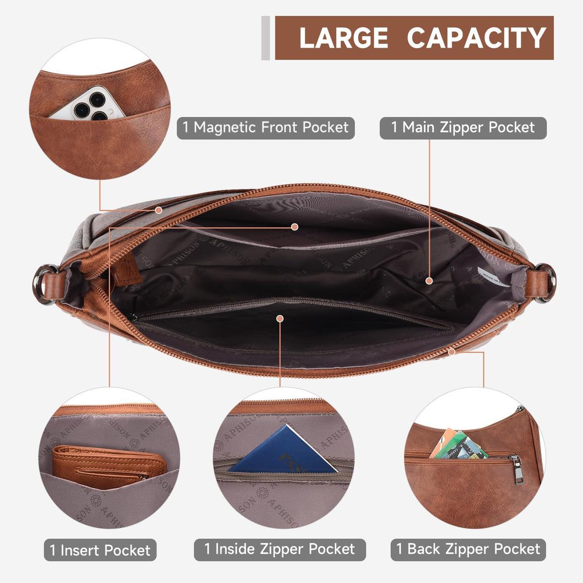 APHISON Trendy Leather Crossbody Purse, Women's Shoulder Handbag