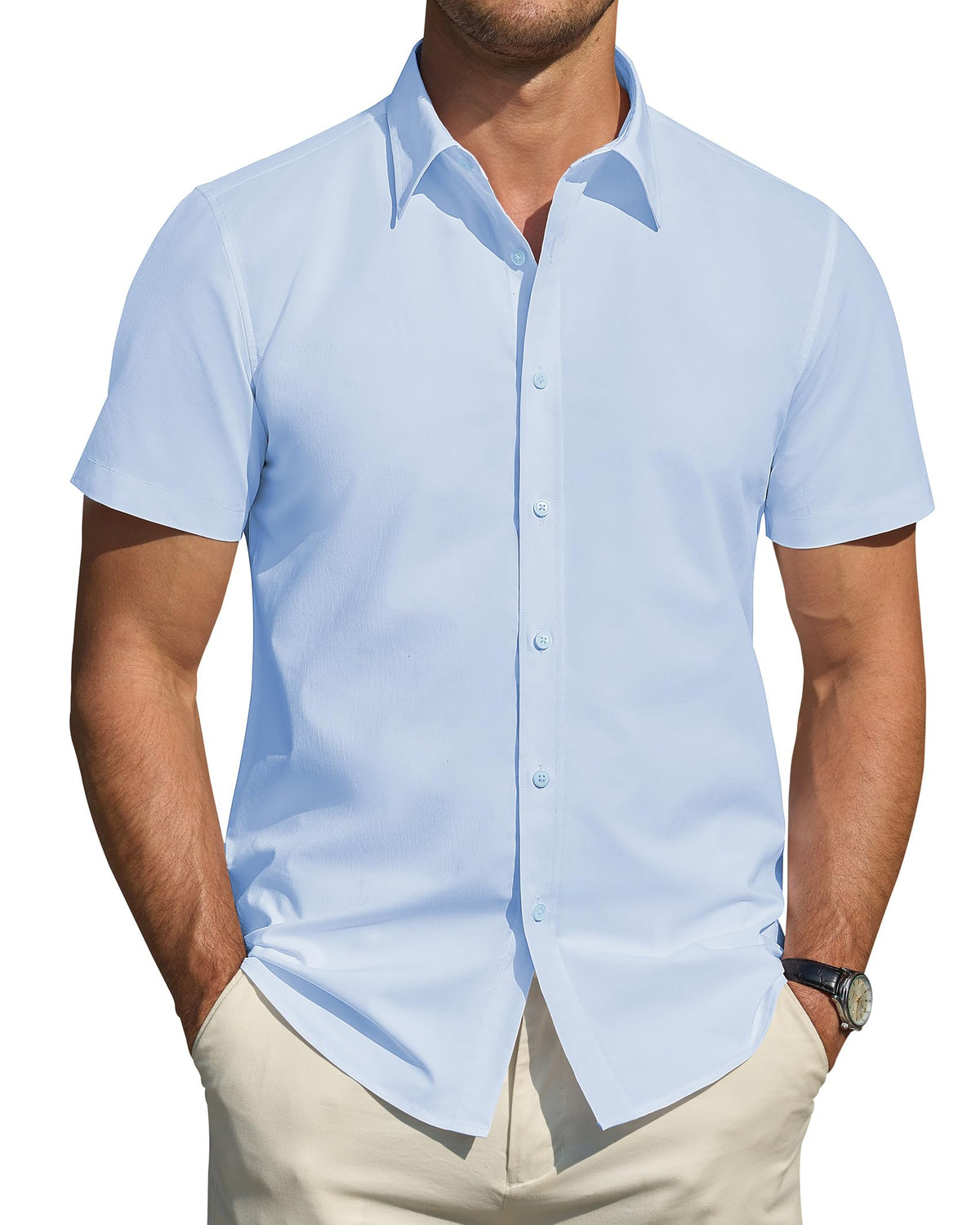 J.VER Men's Short Sleeve Dress Shirts Stretch Stain Shield Casual Button Down Shirts Solid Formal Shirt