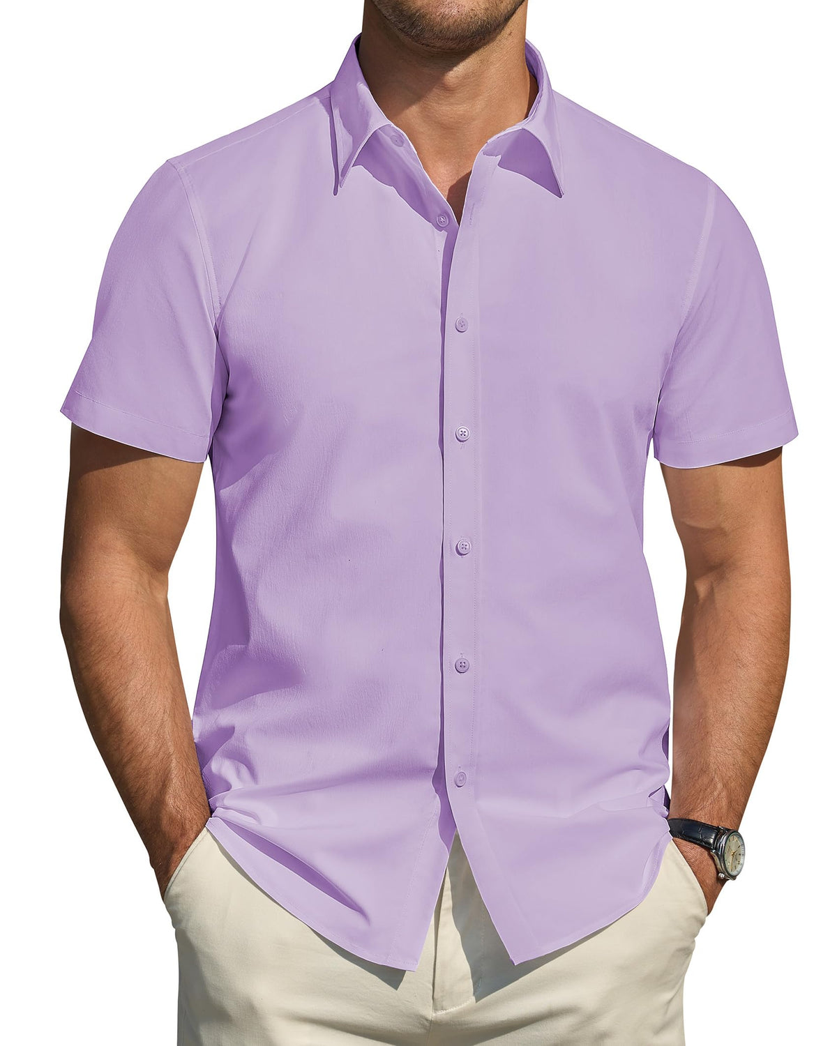 J.VER Men's Short Sleeve Dress Shirts Stretch Stain Shield Casual Button Down Shirts Solid Formal Shirt