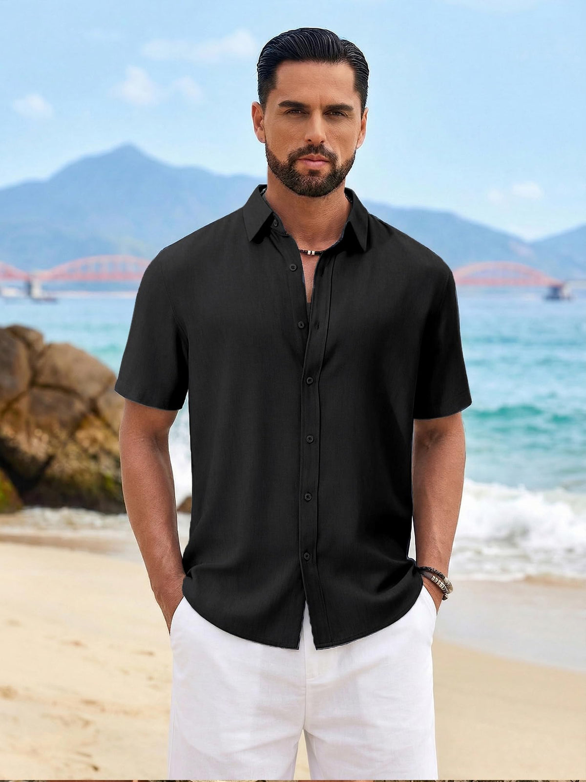 COOFANDY Men's Button Down Shirts Short Sleeve Linen Textured Shirts Casual Summer Beach Shirts