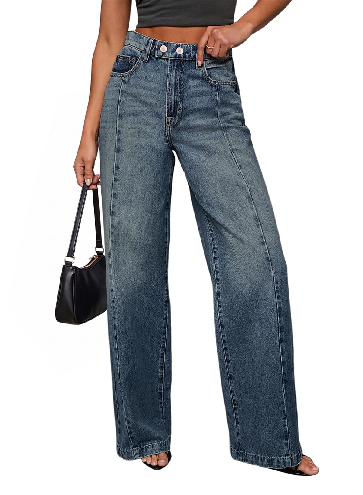 Sidefeel Women's Wide Leg Jeans High Waisted Stretchy Baggy Denim Pants
