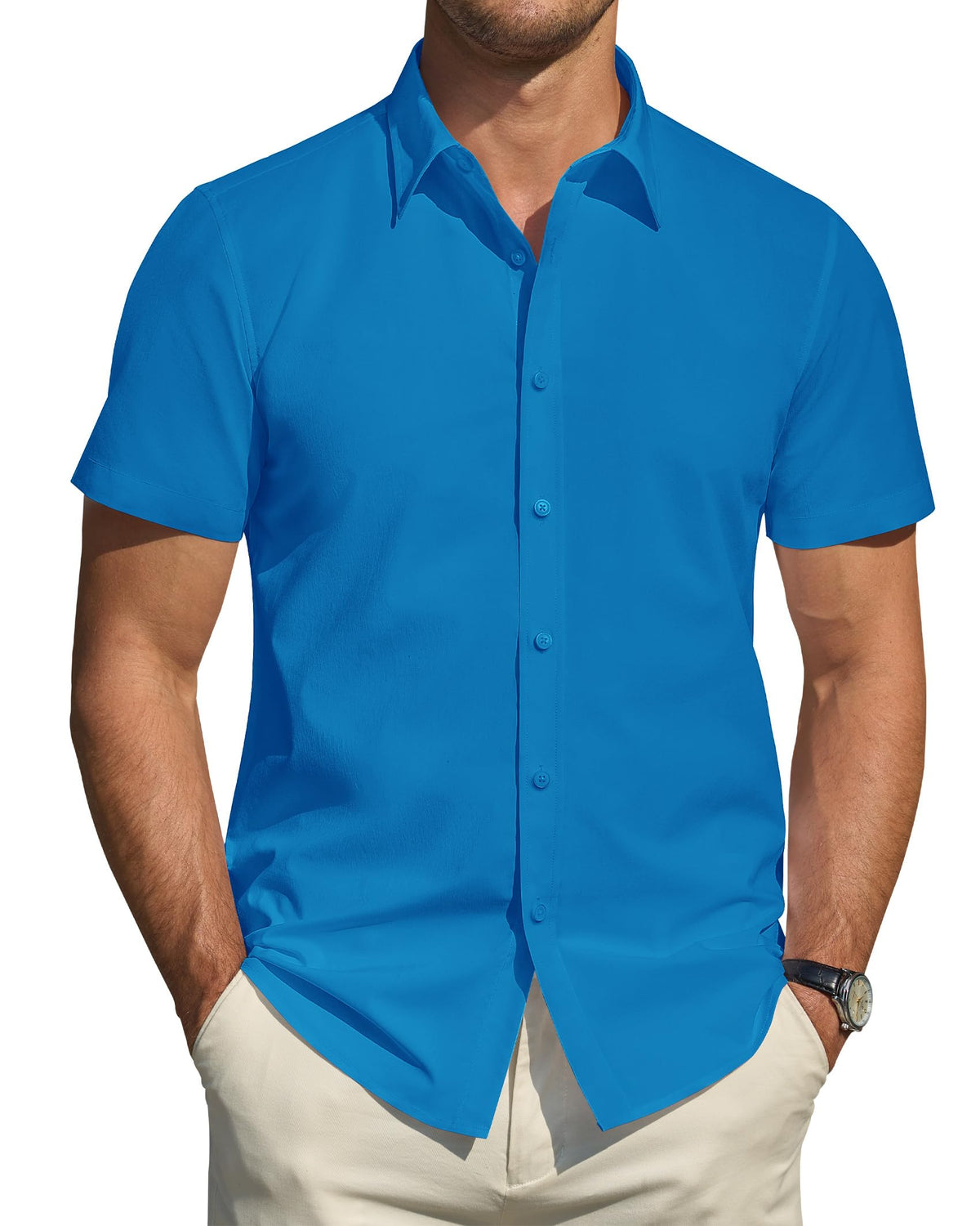 J.VER Men's Short Sleeve Dress Shirts Stretch Stain Shield Casual Button Down Shirts Solid Formal Shirt