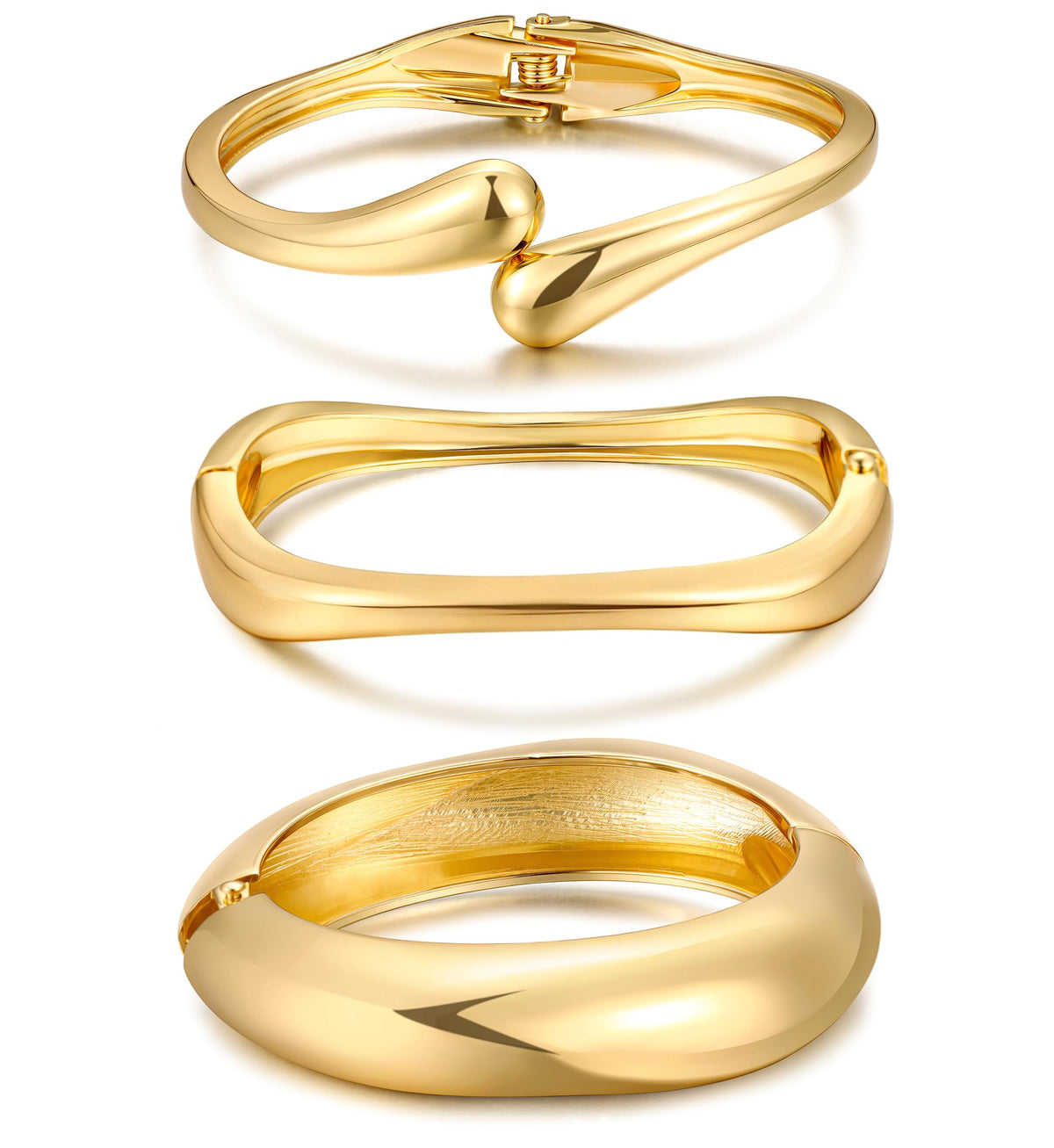 Women's 14K Gold-Plated Stackable Chunky Bangle Bracelet Set