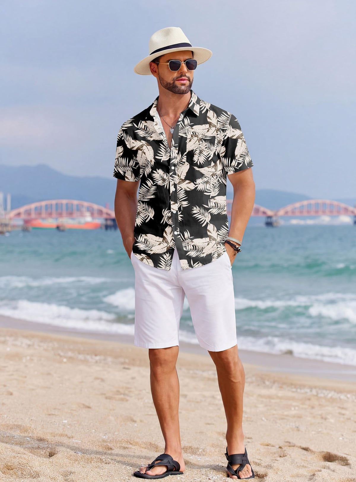 COOFANDY Mens Hawaiian Shirts Short Sleeve Tropical Button Down Shirts Floral Summer Beach Shirt
