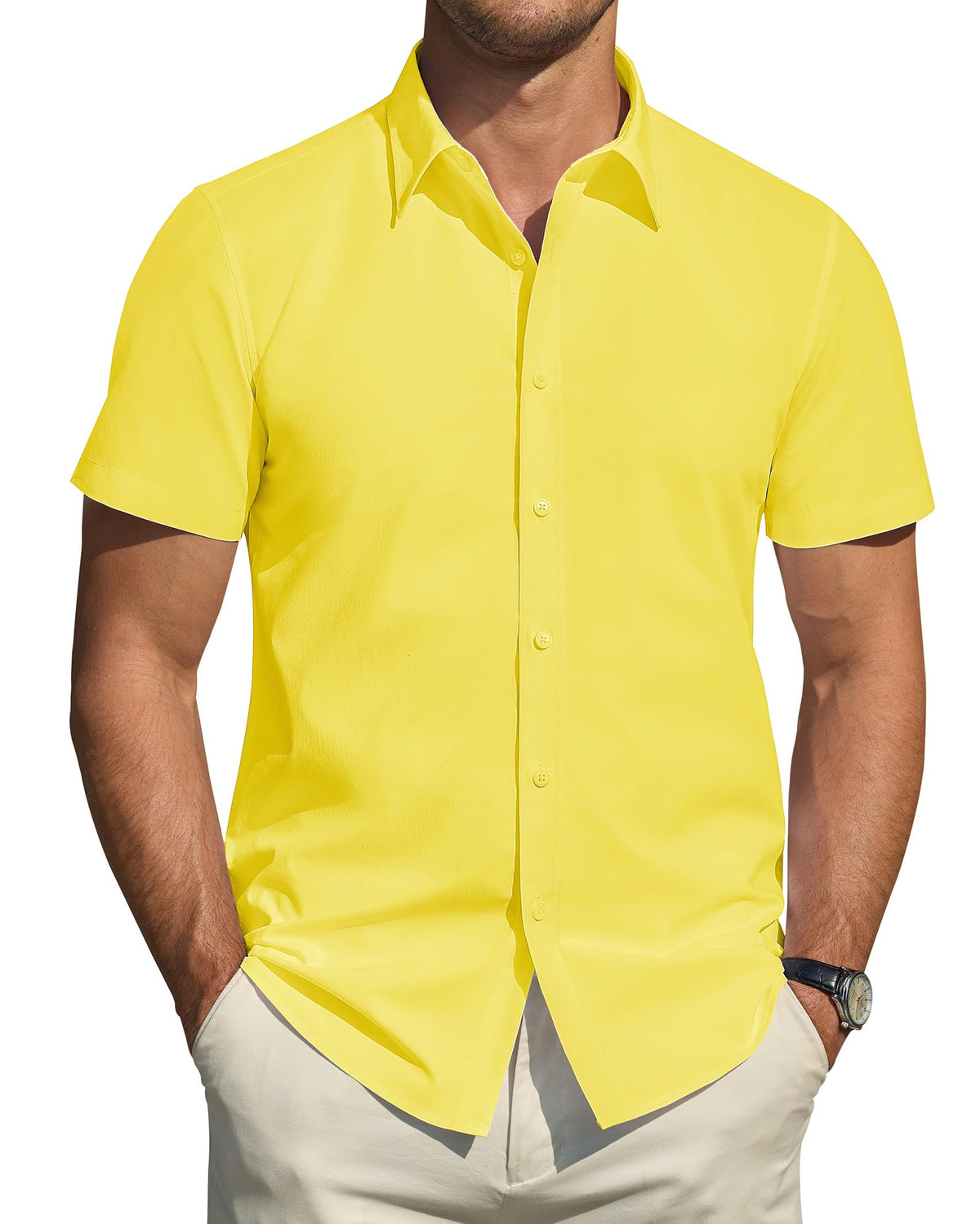 J.VER Men's Short Sleeve Dress Shirts Stretch Stain Shield Casual Button Down Shirts Solid Formal Shirt