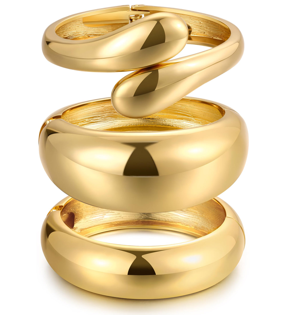Women's 14K Gold-Plated Stackable Chunky Bangle Bracelet Set