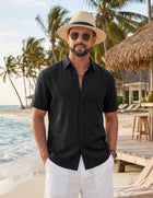 COOFANDY Men's Textured Linen Short Sleeve Button-Down Shirt
