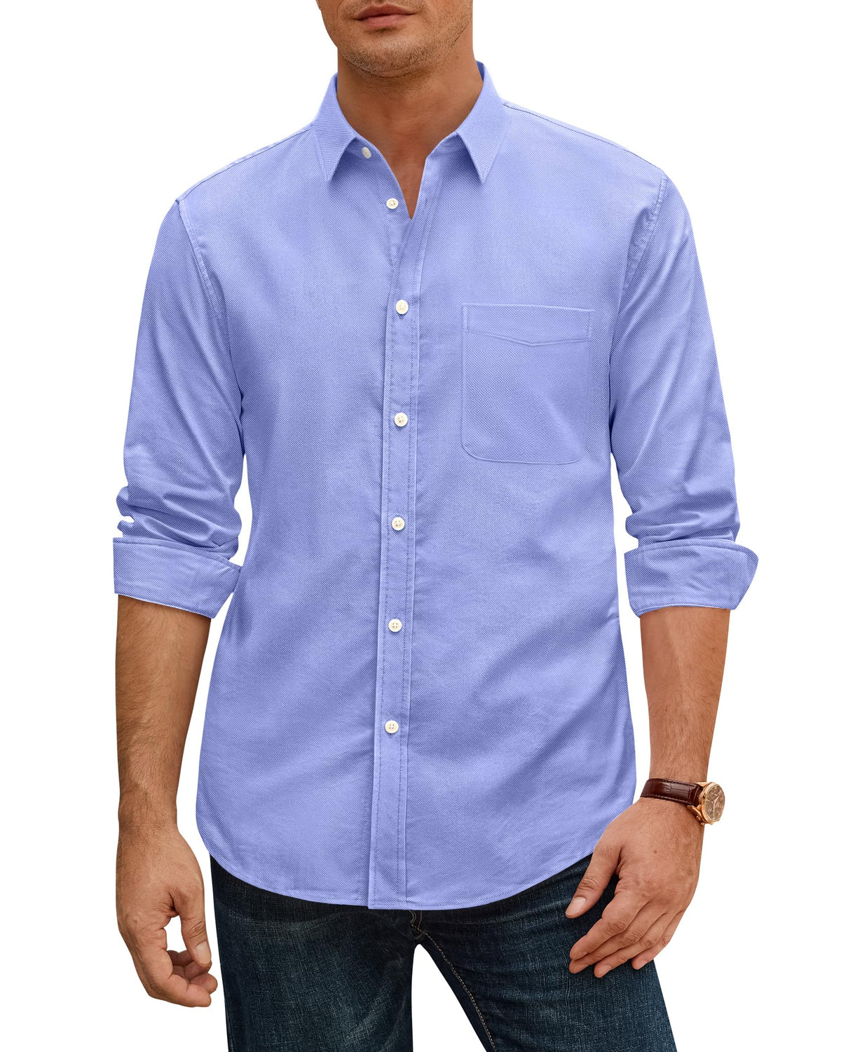 J.VER Oxford Shirts for Men Stretch Button Down Shirts Solid Casual Long Sleeve Dress Shirts with Pocket