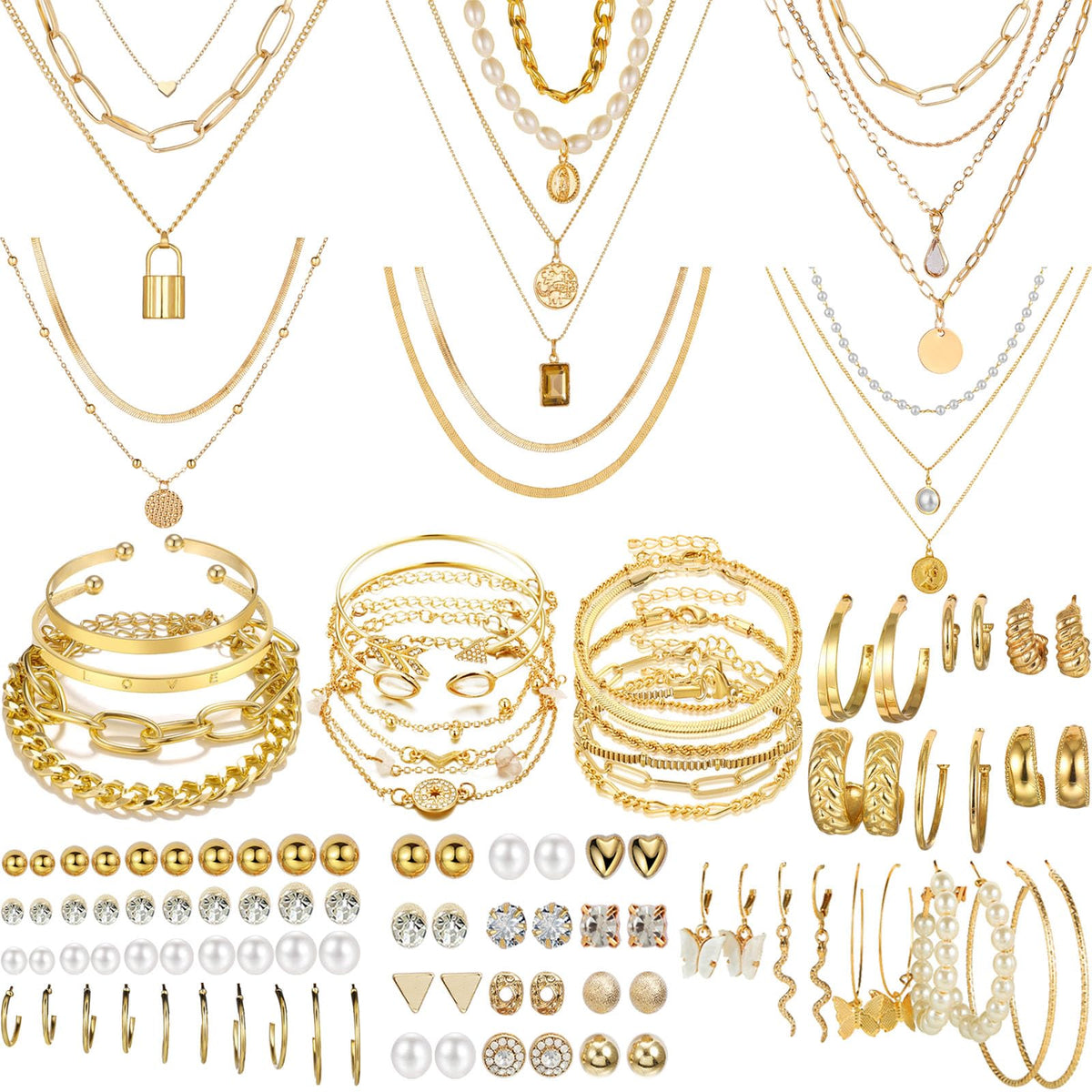 NEWITIN 69-Piece Gold Bohemian Jewelry Set for Women