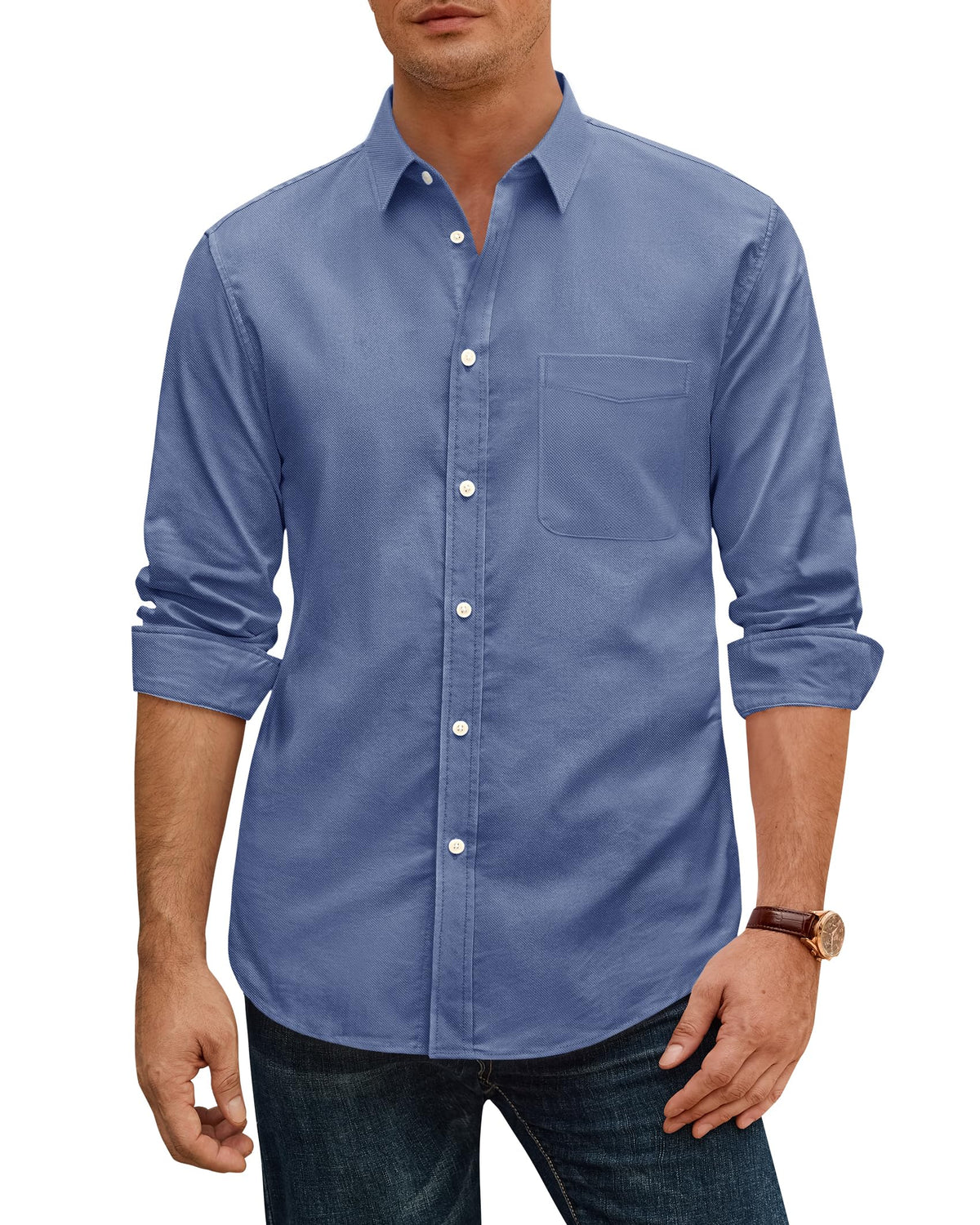 J.VER Oxford Shirts for Men Stretch Button Down Shirts Solid Casual Long Sleeve Dress Shirts with Pocket