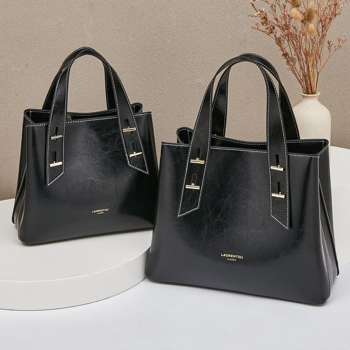 LAORENTOU Women Crossbody Handbags Genuine Leather Satchel Handbags for Women Top-handle Shoulder Tote Purses