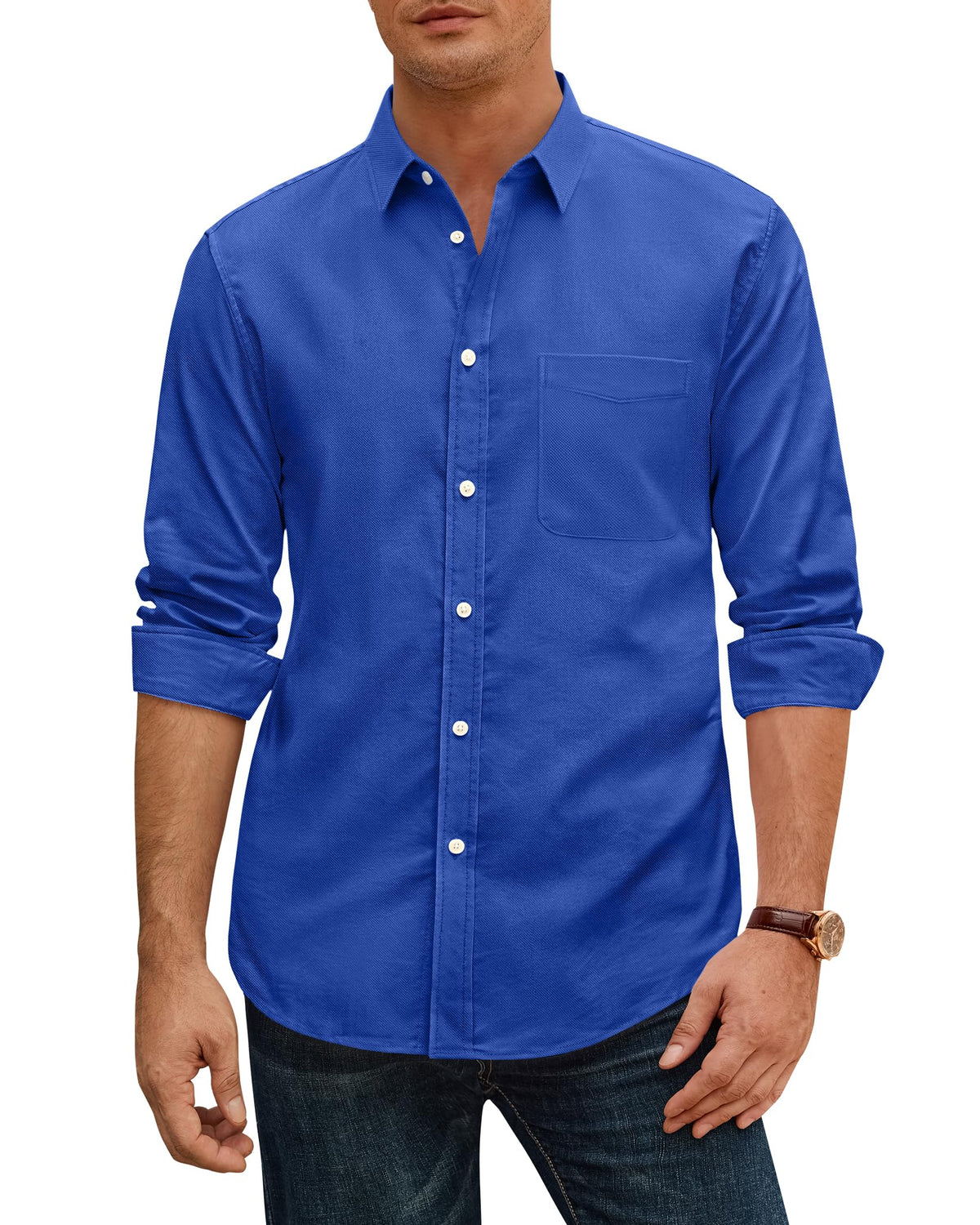 J.VER Oxford Shirts for Men Stretch Button Down Shirts Solid Casual Long Sleeve Dress Shirts with Pocket