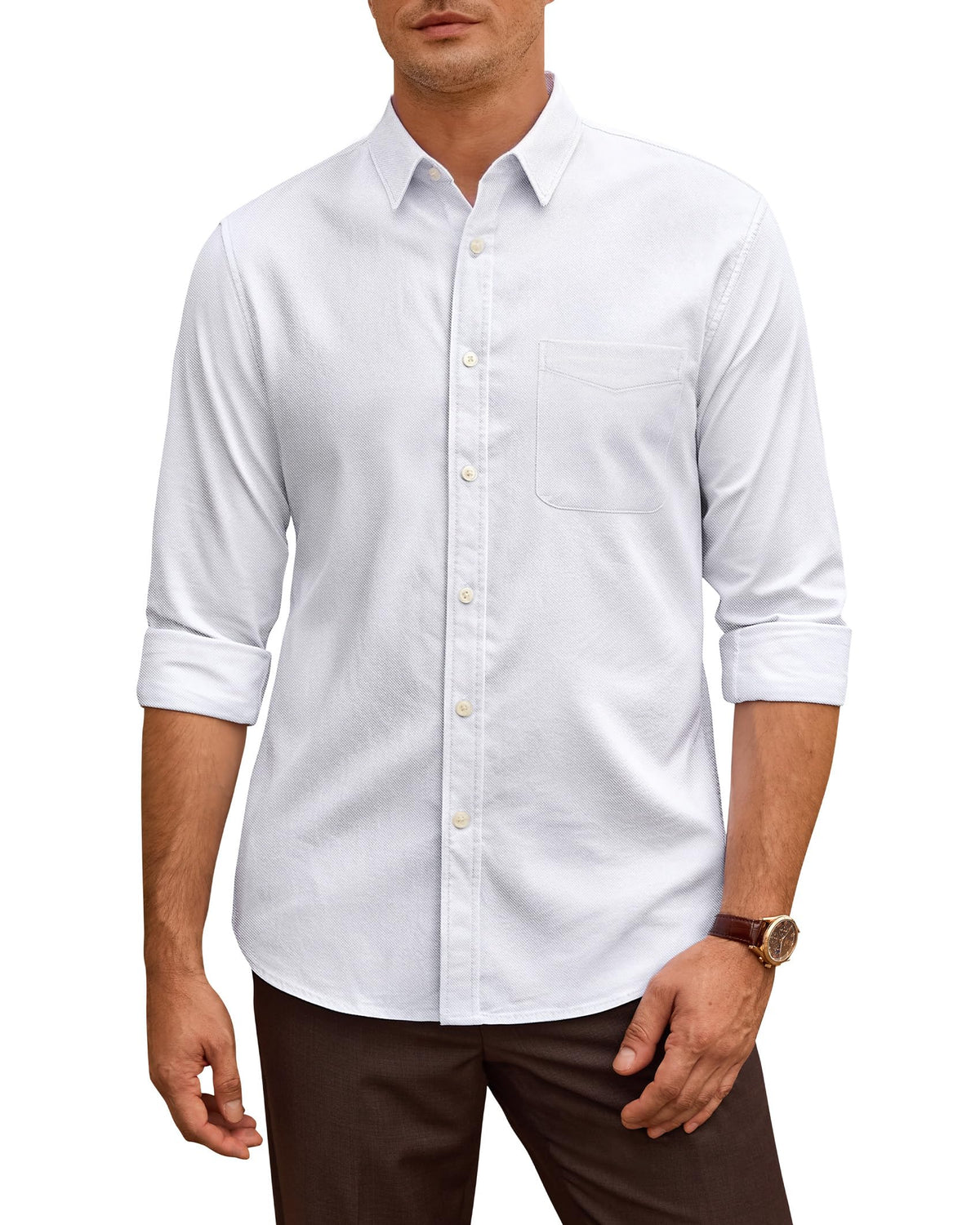 J.VER Oxford Shirts for Men Stretch Button Down Shirts Solid Casual Long Sleeve Dress Shirts with Pocket