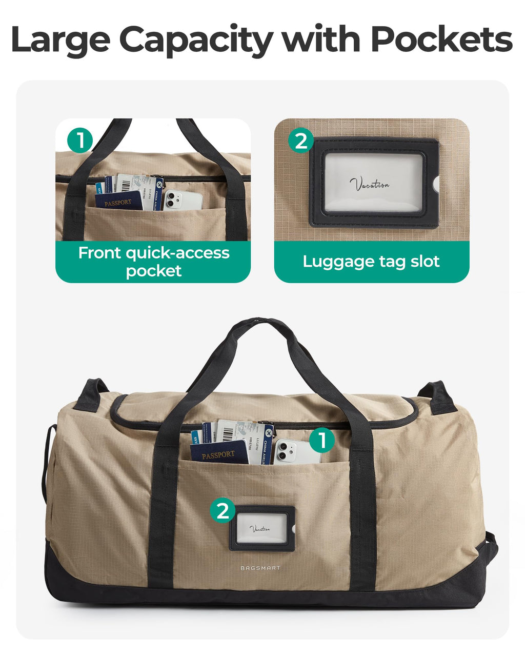 BAGSMART 83L Foldable Travel Bag, Large Duffle Bag Luggage for Travel