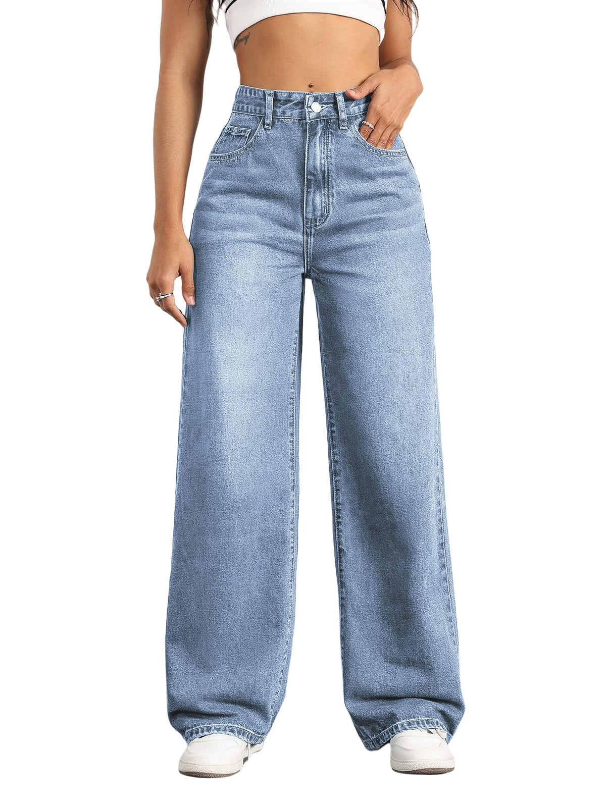 Mars Power Women's High-Waisted Wide-Leg Straight Jeans