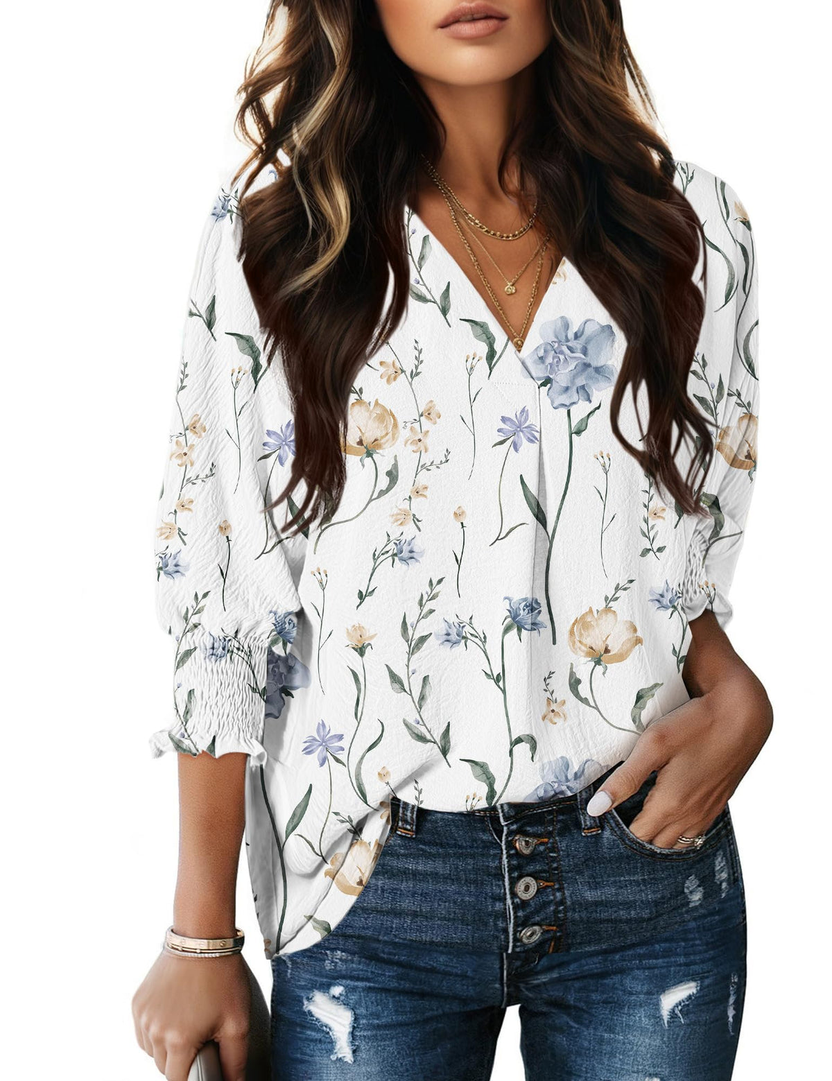 Dokotoo 3/4 Length Sleeve Womens Tops Dressy Blouses Collared Shirts