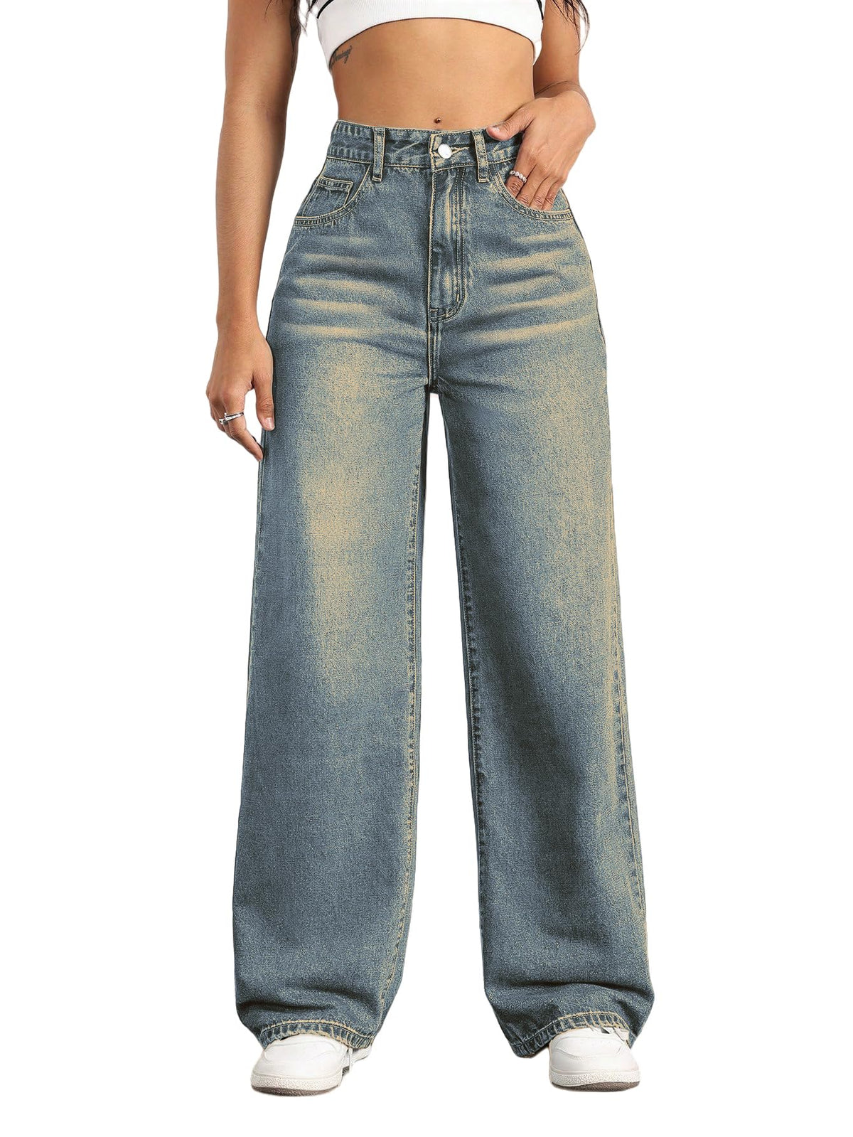 Mars Power Women's High-Waisted Wide-Leg Straight Jeans
