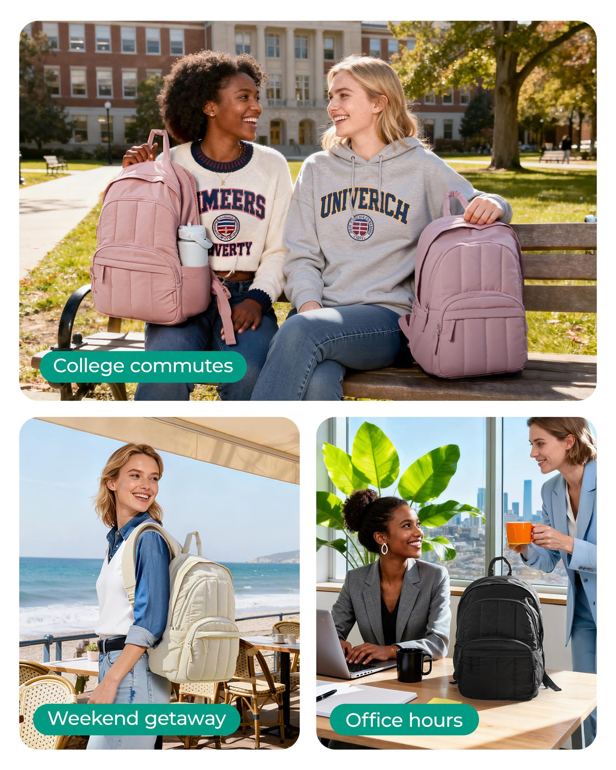 BAGSMART Women's Quilted Laptop Backpack for College & Travel