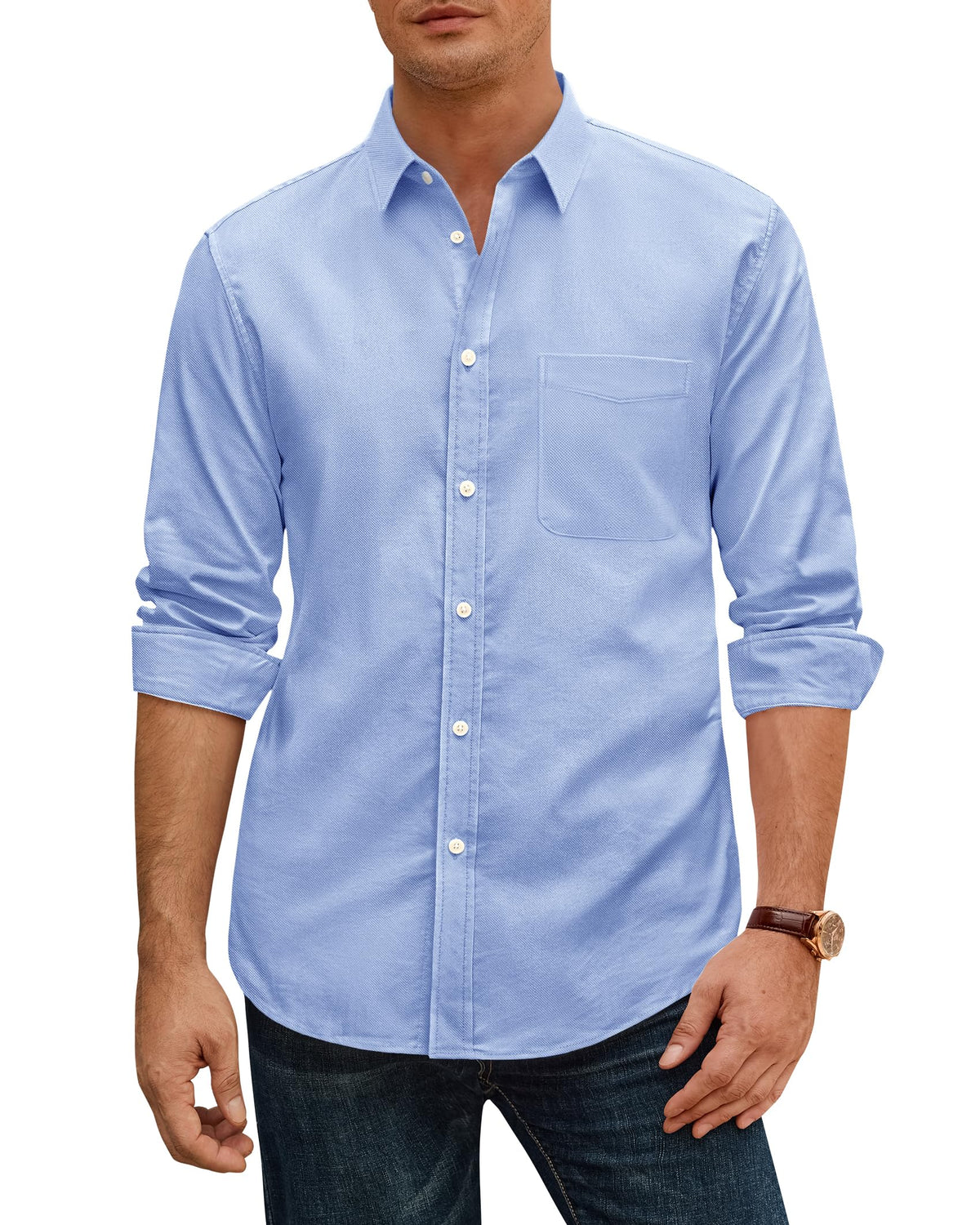 J.VER Oxford Shirts for Men Stretch Button Down Shirts Solid Casual Long Sleeve Dress Shirts with Pocket