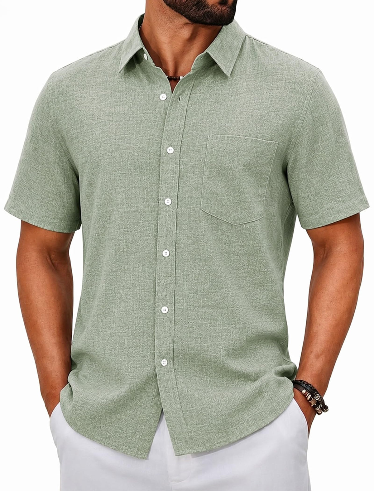 COOFANDY Men's Button Down Shirts Short Sleeve Linen Textured Shirts Casual Summer Beach Shirts