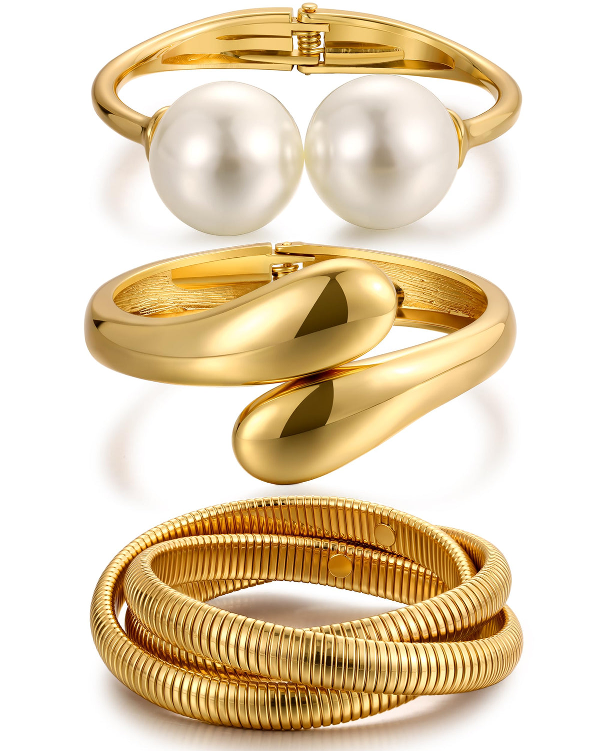 Women's 14K Gold-Plated Stackable Chunky Bangle Bracelet Set