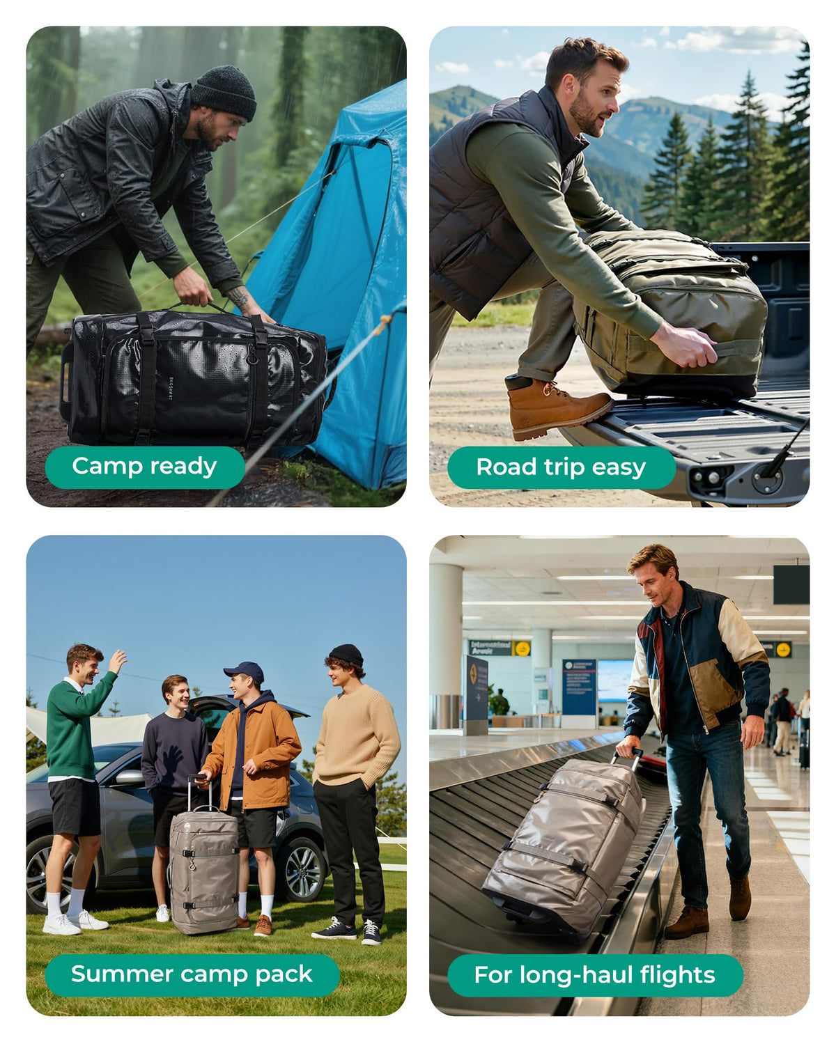 BAGSMART Rolling Duffle Bag with Wheels, Travel Duffel Luggage Bag for Men, Water Repellent Heavy Duty for Travel Camp