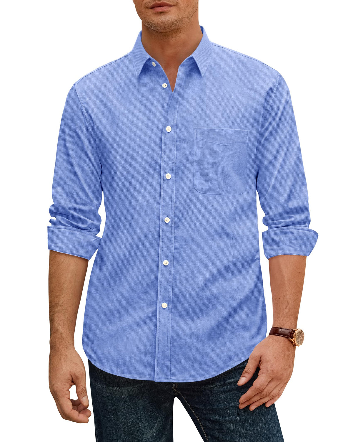 J.VER Oxford Shirts for Men Stretch Button Down Shirts Solid Casual Long Sleeve Dress Shirts with Pocket