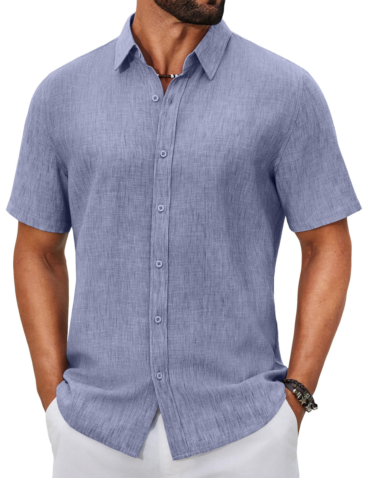 COOFANDY Men's Button Down Shirts Short Sleeve Linen Textured Shirts Casual Summer Beach Shirts