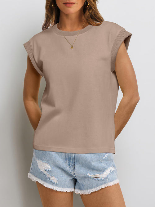 ANRABESS Women Cap Sleeve Tops 2026 Trendy Summer Loose Fit Cute Basic T Shirts Business Dressy Casual Outfits Clothes Khaki Medium