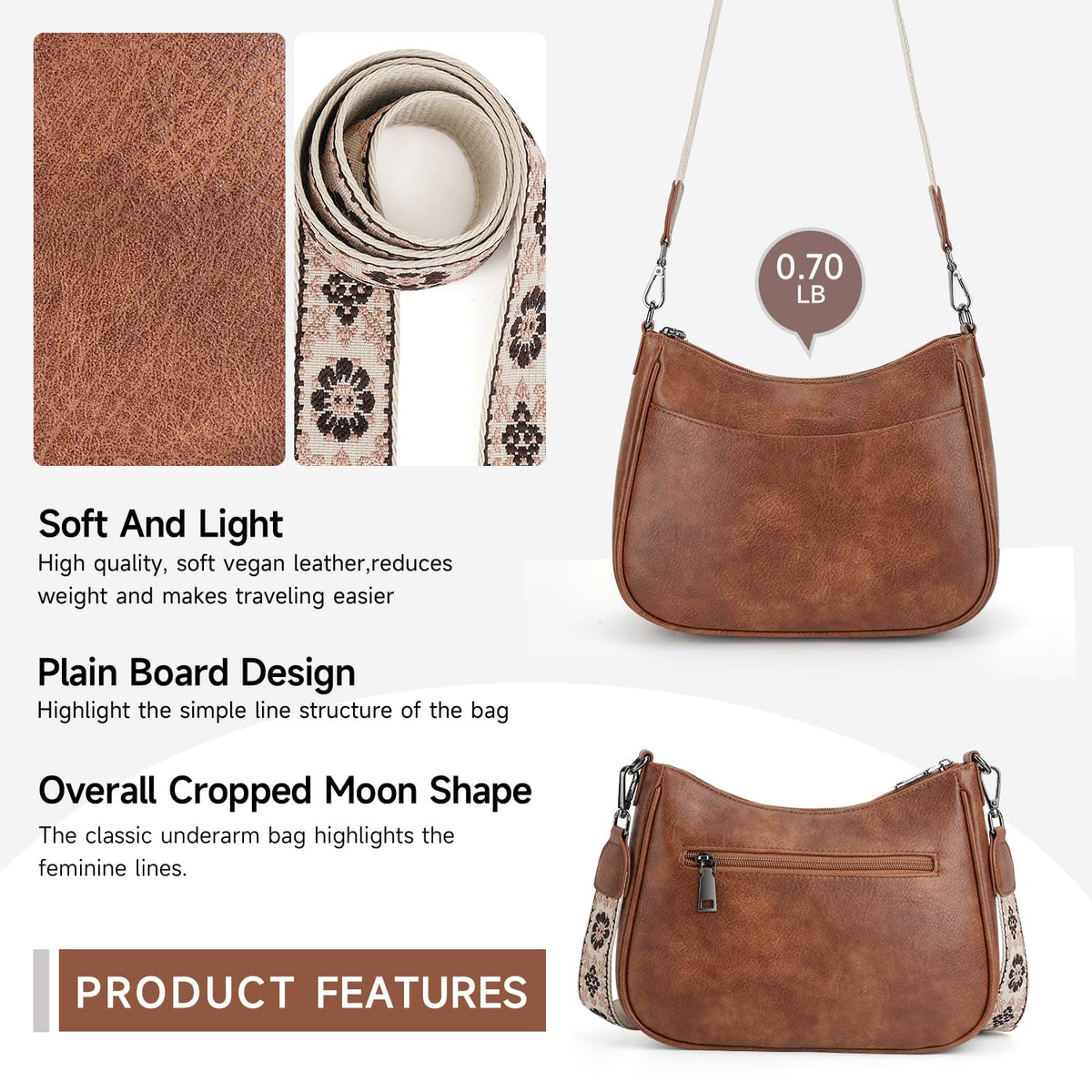 APHISON Trendy Leather Crossbody Purse, Women's Shoulder Handbag