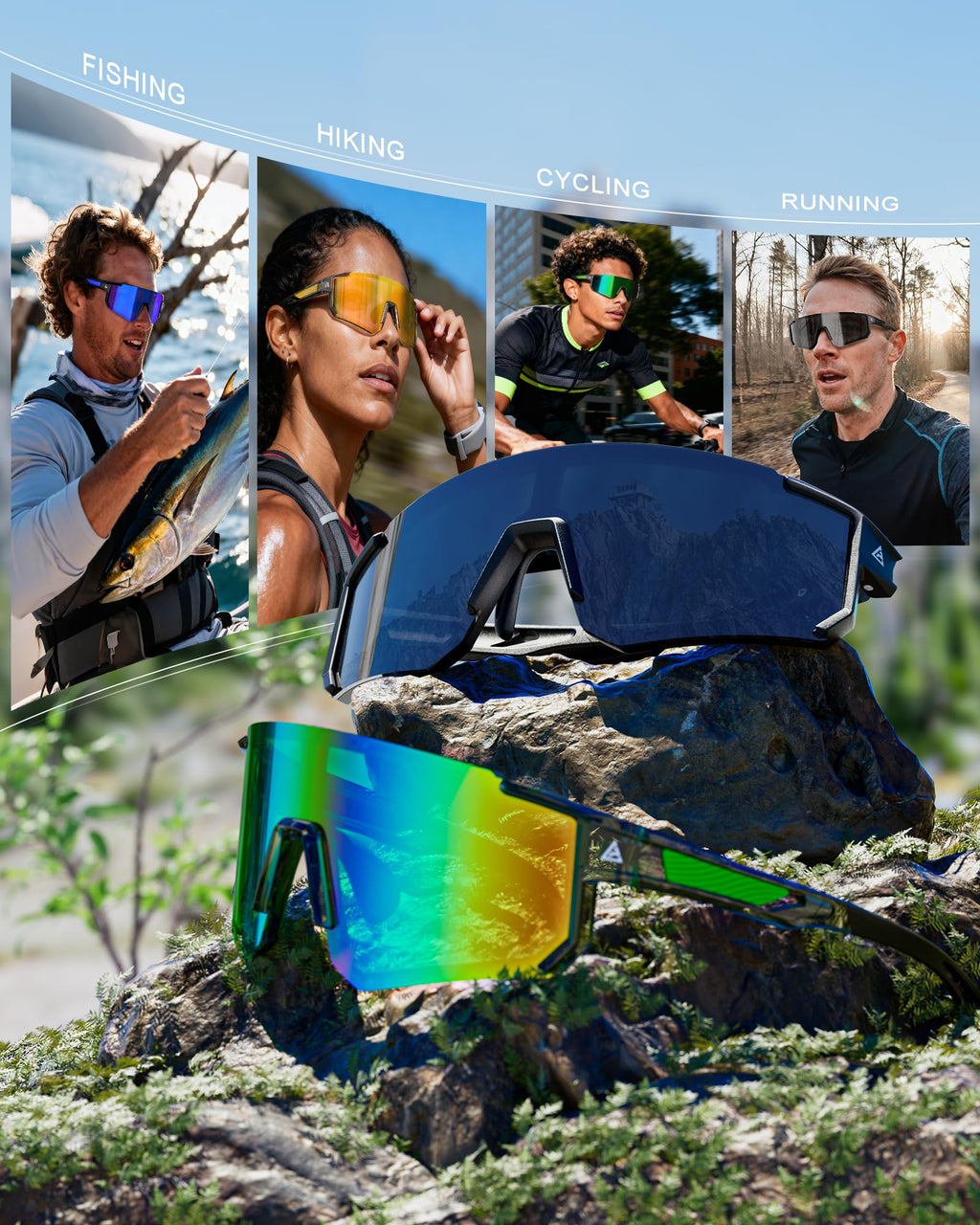 QALLY Polarized Wraparound Sports Sunglasses for Men & Women
