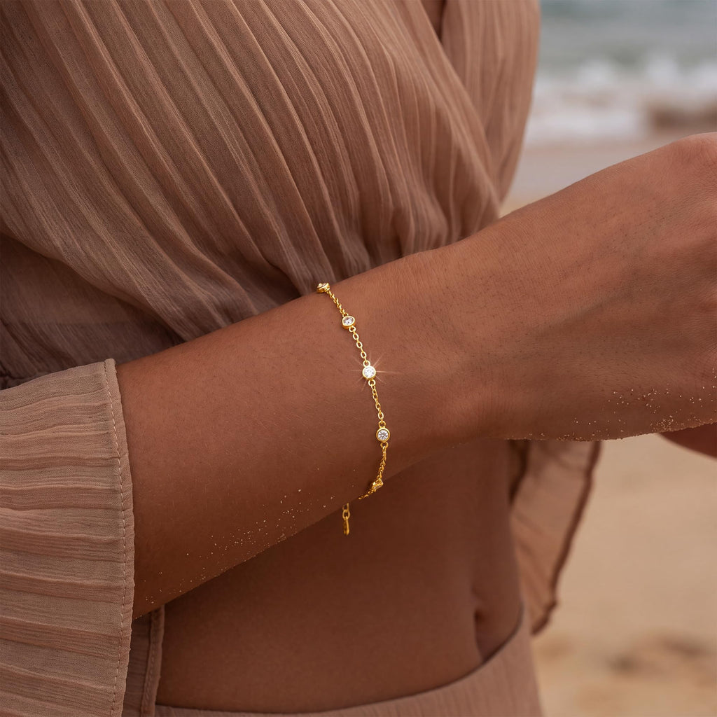uniqtrue Women's 14K Gold-Plated Cubic Zirconia Hand Chain Bracelet