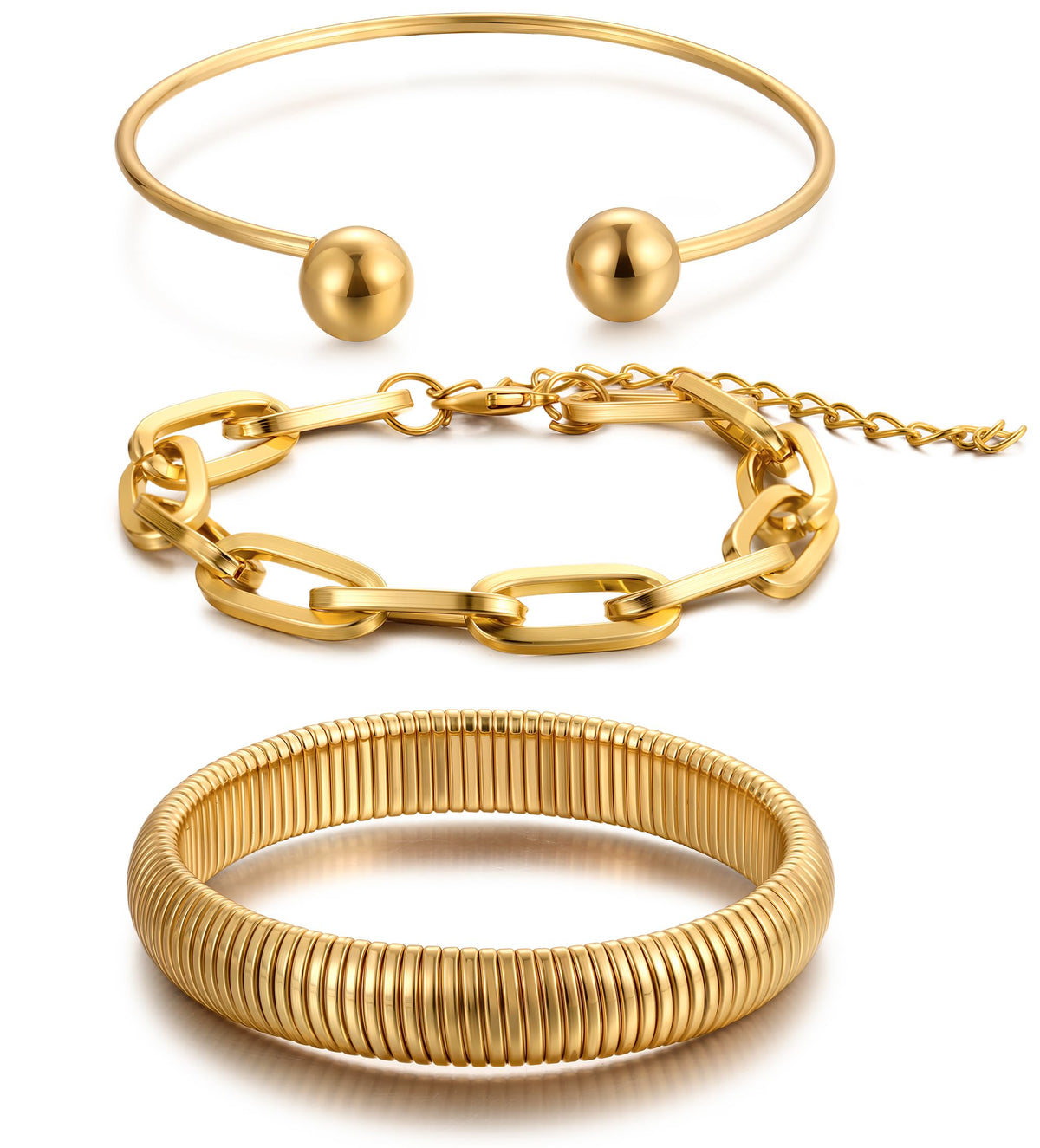 Women's 14K Gold-Plated Stackable Chunky Bangle Bracelet Set