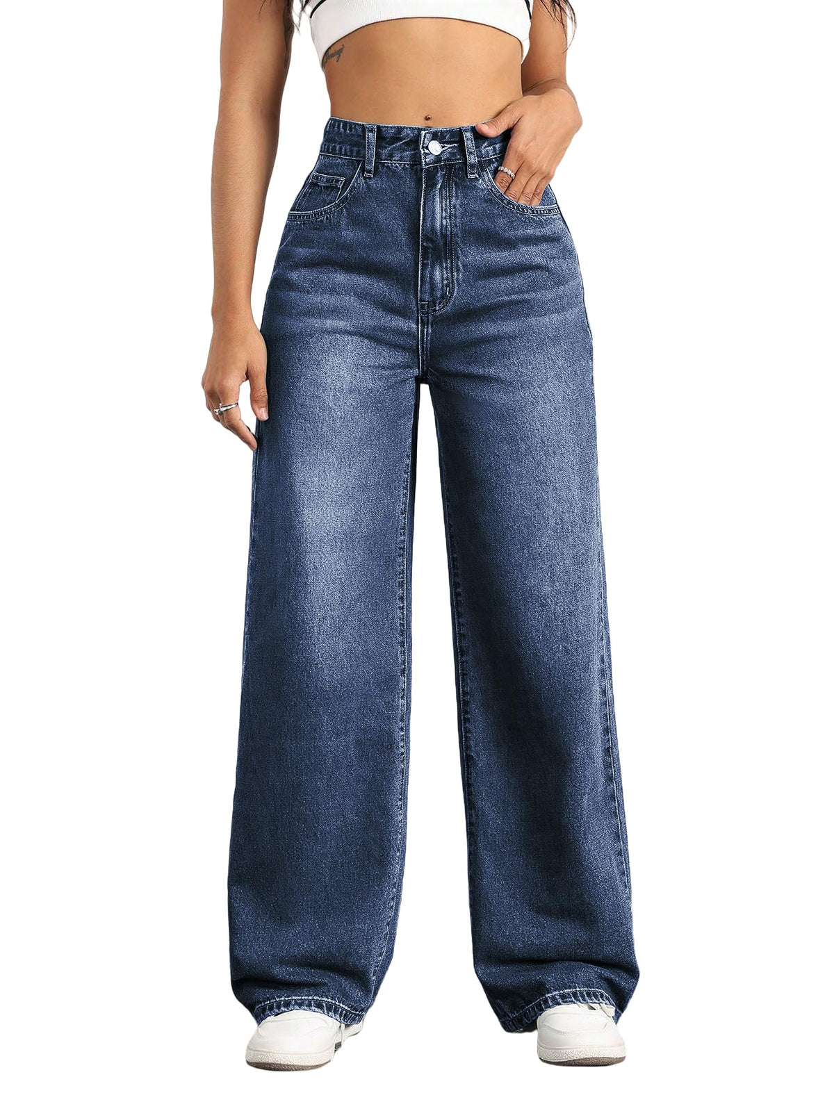 Mars Power Women's High-Waisted Wide-Leg Straight Jeans