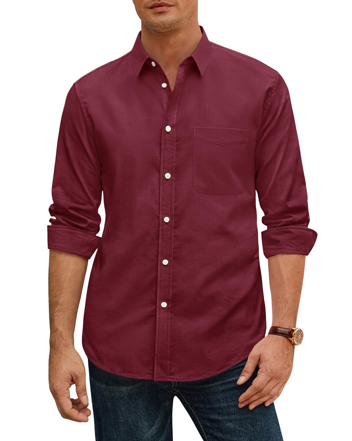 J.VER Oxford Shirts for Men Stretch Button Down Shirts Solid Casual Long Sleeve Dress Shirts with Pocket